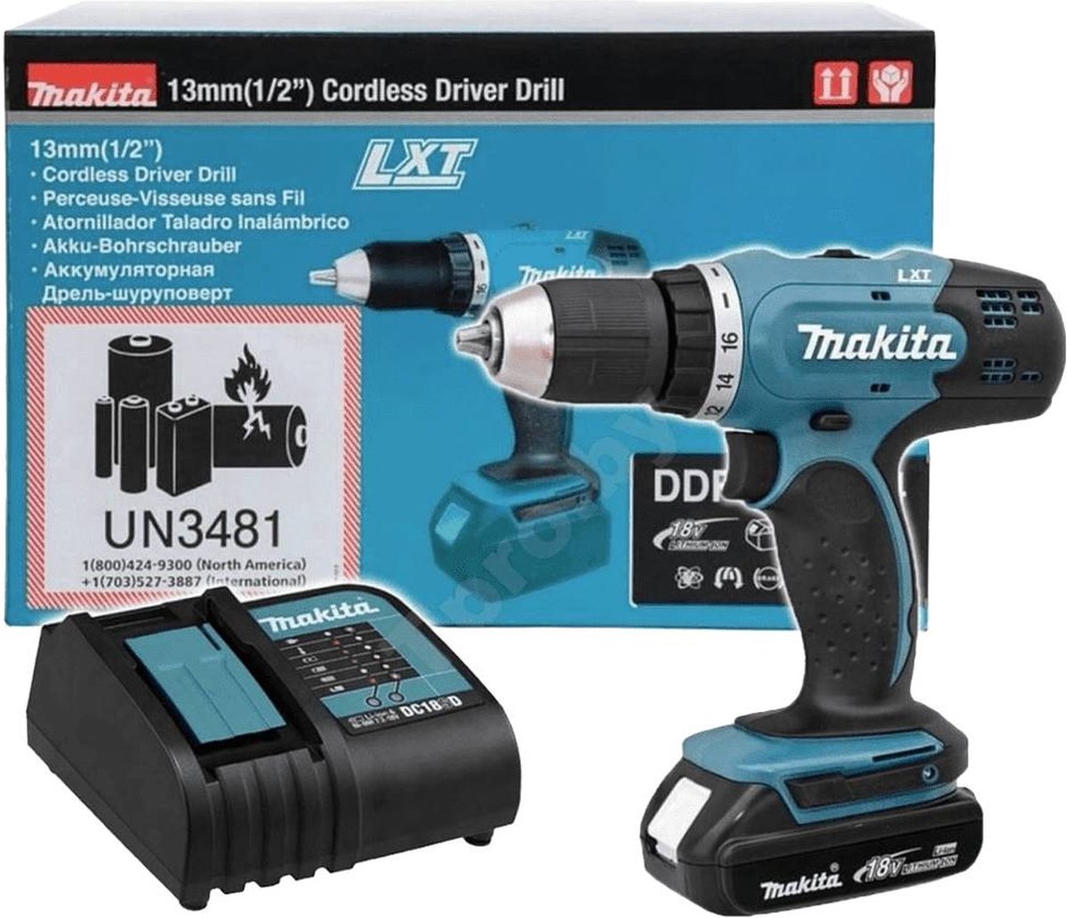 Makita Gereedschap - 18V ACCU-boorschroevendraaier, 1x accu 1,5 Ah Li-Ion, lader DDF453SYX5