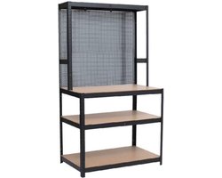 Benson Robuuste werkbank - hout en staal - 180x90x60 cm - met gereedschapswand en opbergruimte