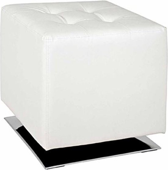 HAKU Furniture Tabouret - Pouf Simili Cuir - Chrome Wit - 42cm - Design Carré