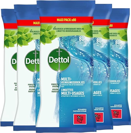 Dettol Reinigingsdoekjes Schoonmaakdoekjes Oceaanfris - Multipack 5x80st