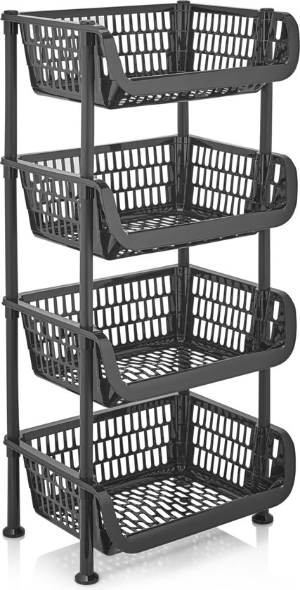 Bursev Étagère de salle de bain – 4 niveaux – Étagère de cuisine – Étagère de rangement – ​​Étagère de salle de bain debout – Grijs – 83 x 39 x 30 cm