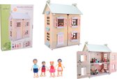 Jouéco® - Maison de poupée en bois comprenant 15 meubles et 4 poupées