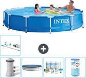 Intex Rond Frame Zwembad - 366 x 76 cm - Blauw - Inclusief Pomp Afdekzeil - Onderhoudspakket - Filter - Stofzuiger
