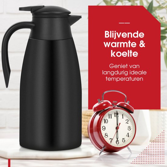 HGMD Bouteille isotherme - 2 Litres - Verseuse isotherme - Zwart - Café - Thee - Pour boissons chaudes et froides