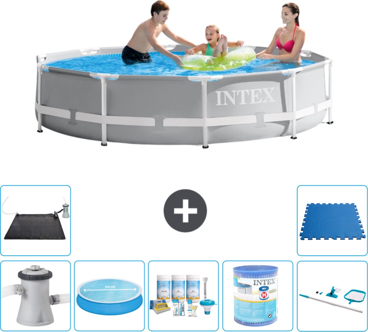 Intex Rond Prism Frame Zwembad – 305 x 76 cm – Grijs – Inclusief Pomp Solarzeil – Onderhoudspakket – Filter – Schoonmaakset – Solar Mat – Vloertegels Intex Rond Prism Frame Zwembad – 305 x 76 cm – Grijs – Inclusief Pomp Solarzeil – Onderhoudspakket – Filter – Schoonmaakset – Solar Mat – Vloertegels