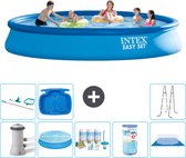 Intex Rond Opblaasbaar Easy Set Zwembad - 457 x 84 cm - Blauw - Inclusief Pomp Solarzeil - Onderhoudspakket - Filter - Grondzeil - Schoonmaakset - Ladder - Voetenbad