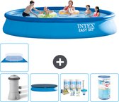 Intex Rond Opblaasbaar Easy Set Zwembad - 457 x 84 cm - Blauw - Inclusief Pomp Afdekzeil - Onderhoudspakket - Filter - Grondzeil - Stofzuiger