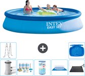 Intex Rond Opblaasbaar Easy Set Zwembad - 396 x 84 cm - Blauw - Inclusief Pomp Onderhoudspakket - Filter - Grondzeil - Solar Mat - Ladder - Voetenbad