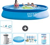 Intex Rond Opblaasbaar Easy Set Zwembad - 396 x 84 cm - Blauw - Inclusief Pomp Solarzeil - Onderhoudspakket - Filter - Schoonmaakset