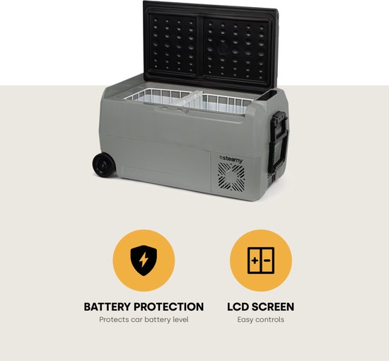 Steamy-E Dual Zone Roller Elektrische Compressor Koelbox Op Wielen - 32 liter - 12V en 230V - voor auto en camping - Grijs van Steamy — afbeelding 3