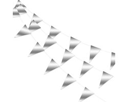 LUQ – Luxe Zilveren Slingers – Vlaggenlijn 10 Meter - Verjaardag Slinger Versiering Feestversiering Vlaggen Decoratie Zilver
