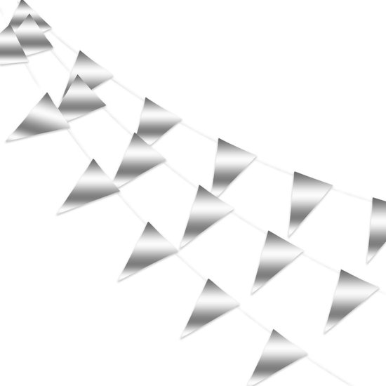 LUQ – Luxe Zilveren Slingers – Vlaggenlijn 10 Meter - Verjaardag Slinger Versiering Feestversiering Vlaggen Decoratie Zilver