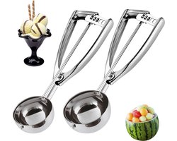 Luxiba - Roestvrij stalen ijsschep met eenvoudige trigger, 2 stuks koekjesschep, ijsschep met trekker voor aardappelpuree, cupcake-mix, koekjesdeeg, mellonballetjes 2 stuks