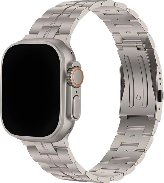 Innerlight® Titanium+ Elevate - Hoogwaardig Titanium, 22Ti materiaal - 42/44/45/49mm - Schakel Armband Titanium - Titanium band geschikt voor Apple Watch - Titanium Watch Band - Geschikt als Apple watch bandje voor Series 1/2/3/4/5/6/SE/7/8/9/Ultra