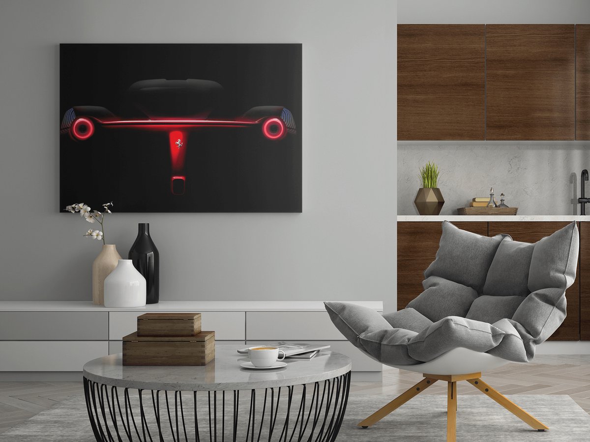 Trendex Global Canvas Schilderij - Sportwagen - Auto - Ferrari - Wanddecoratie - 120x80 cm Zwart