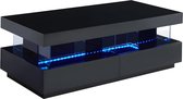 Salontafel FABIO - Zwart gelakt MDF - Met LEDs - 2 lades en 2 nissen L 120 cm x H 42 cm x D 60 cm