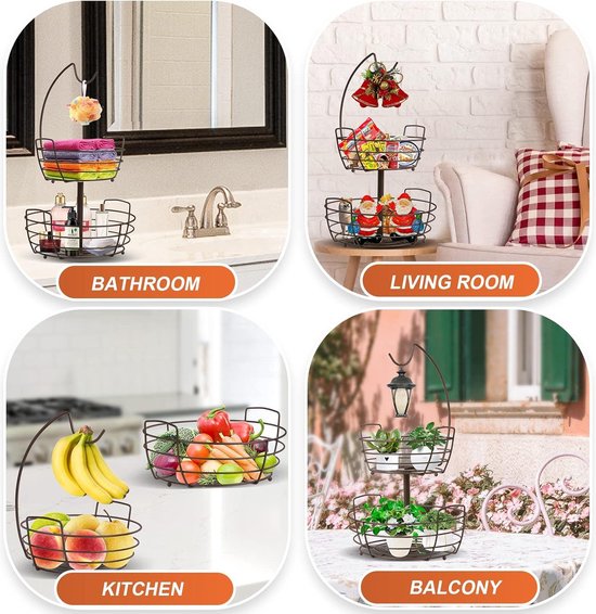 Fuleadture Fruitmand met 4 niveaus, afneembare fruitschaal voor het