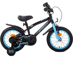AMIGO BMX Jump Jongensfiets 14 Inch - Kinderfiets voor 3 tot 5 Jaar - 95-110 cm - Met Zijwieltjes - Zwart/Blauw