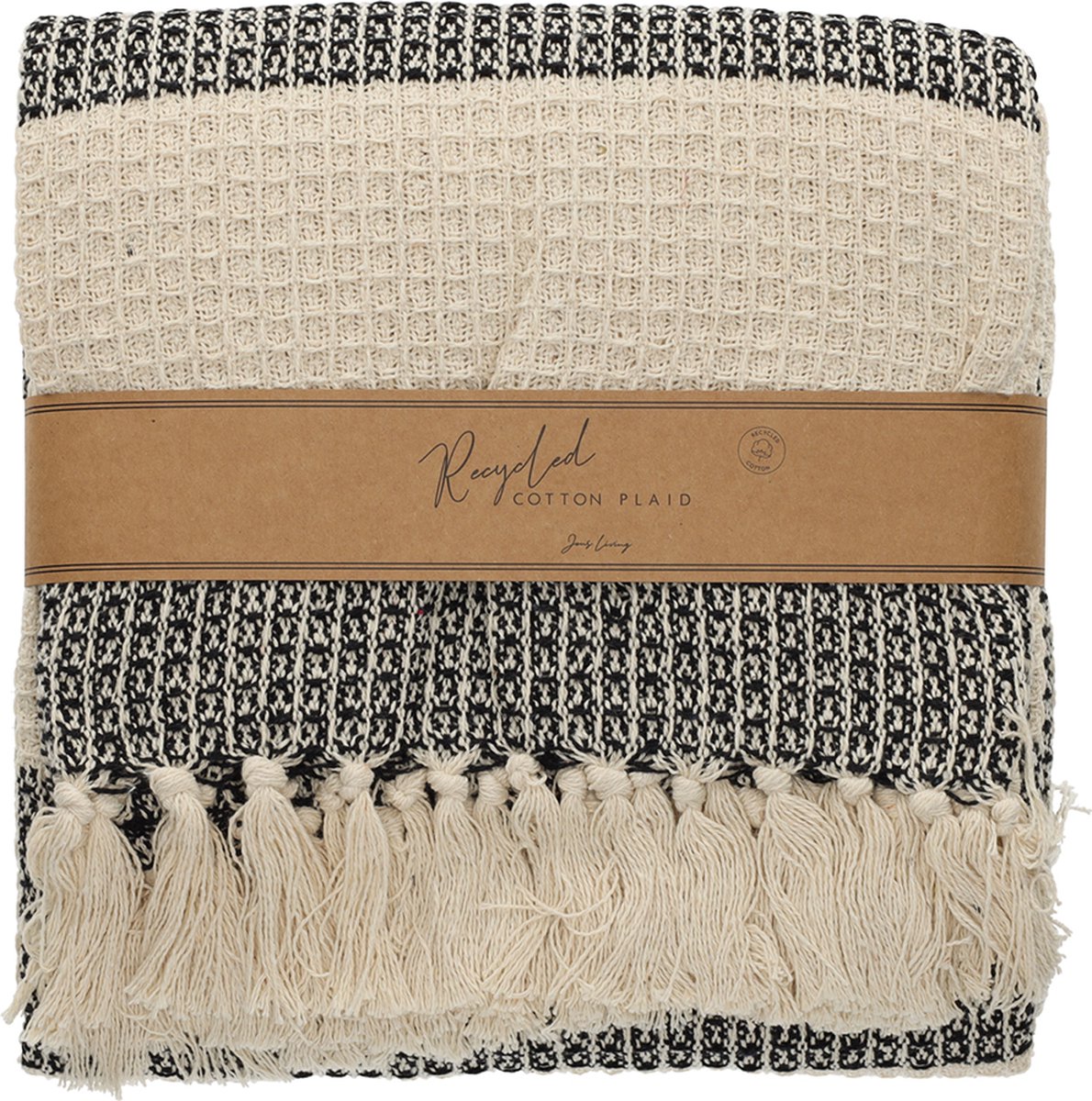 JENS Living Plaid Noa - Gerecycled katoen - 130 x 180 cm - Zwart