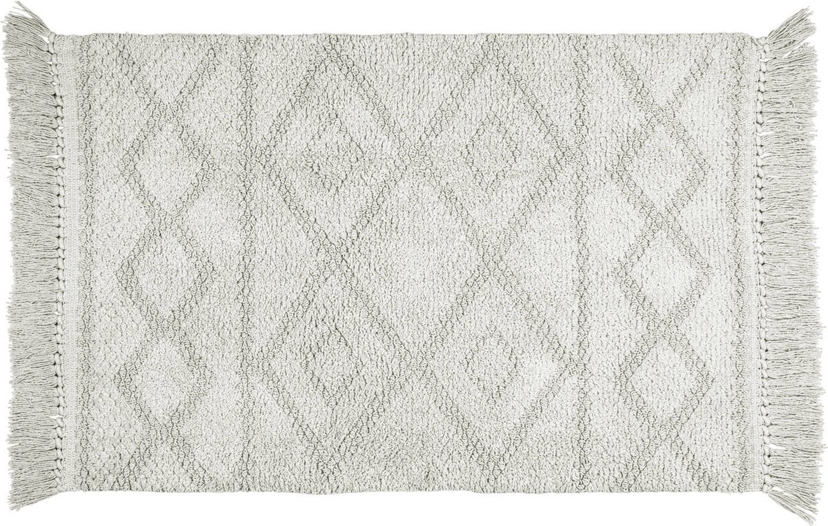 WENKO Urla badmat, badmat van 100% gecertificeerd biologisch katoen met jacquardpatroon en franjes, onderkant met antisliplaag, wasbaar tot 40 °C, (B x D): 60 x 90 cm, grijs