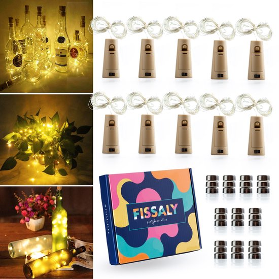 Foto: Fissaly 10 stuks led kurk flesverlichting decoratie incl batterijen feestverlichting sfeerlampen bottle light verlichting inclusief 60 batterijen