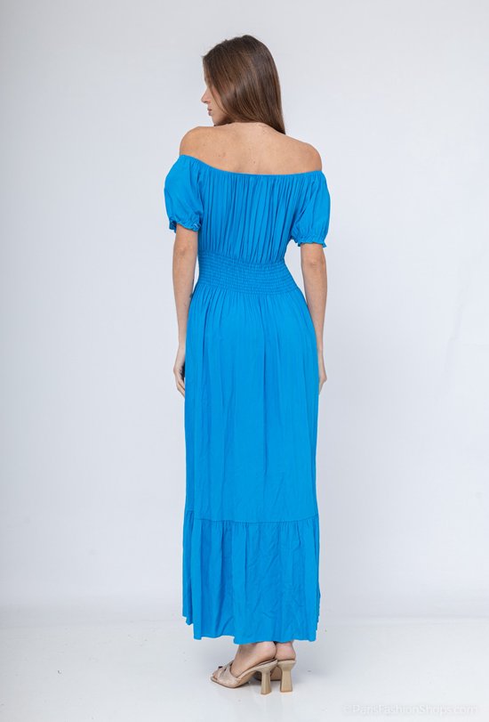 Lange dames jurk Bodine effen motief turquoise blauw Maat M/L strandjurk