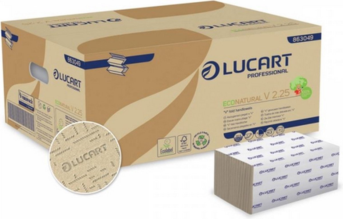 Doos van 3.800 Eco Natural papieren handdoekjes - 25 x 21 cm in Z-vouw