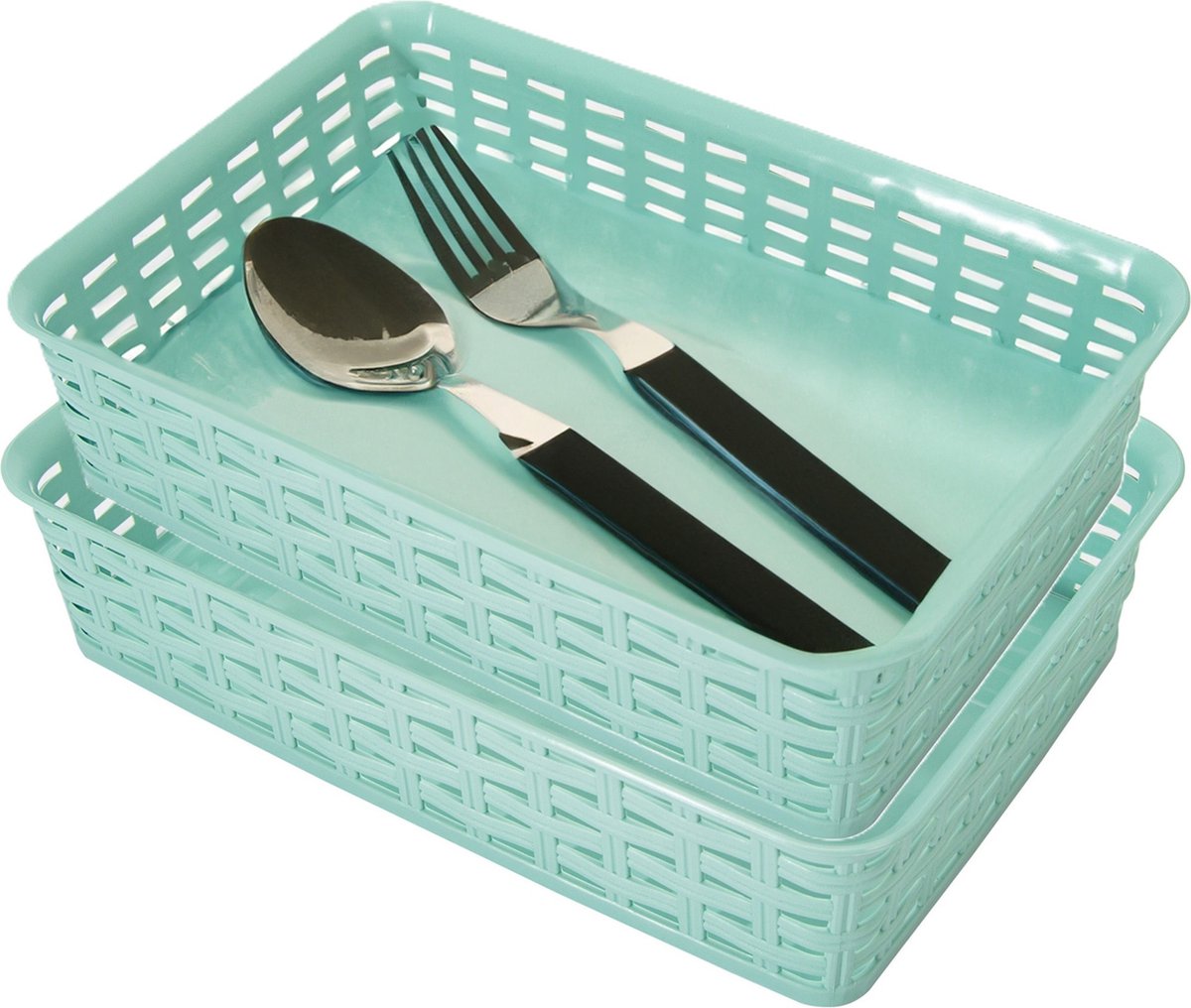 Hega hogar Opbergmandje ladeverdeler 2x mintgroen 2 liter kunststof 17 x 25 x 6 cm kleine opslag bakjes manden