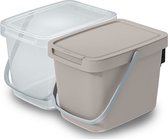 Keden GFT aanrecht afvalbakjes set - 2x - 6L - beige/transparant - 20 x 26 x 20 cm - klepje/hengsel