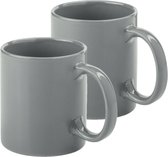 Bellatio Design Koffie mokken/bekers - 2x - keramiek - glans - met oor - grijs - 370 ml