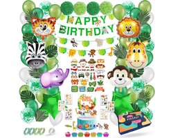 Fissaly 125 Stuks Jungle Thema Party Verjaardag Versiering XXL Set - Safari Decoratie Kinderfeestje - Ballonnen