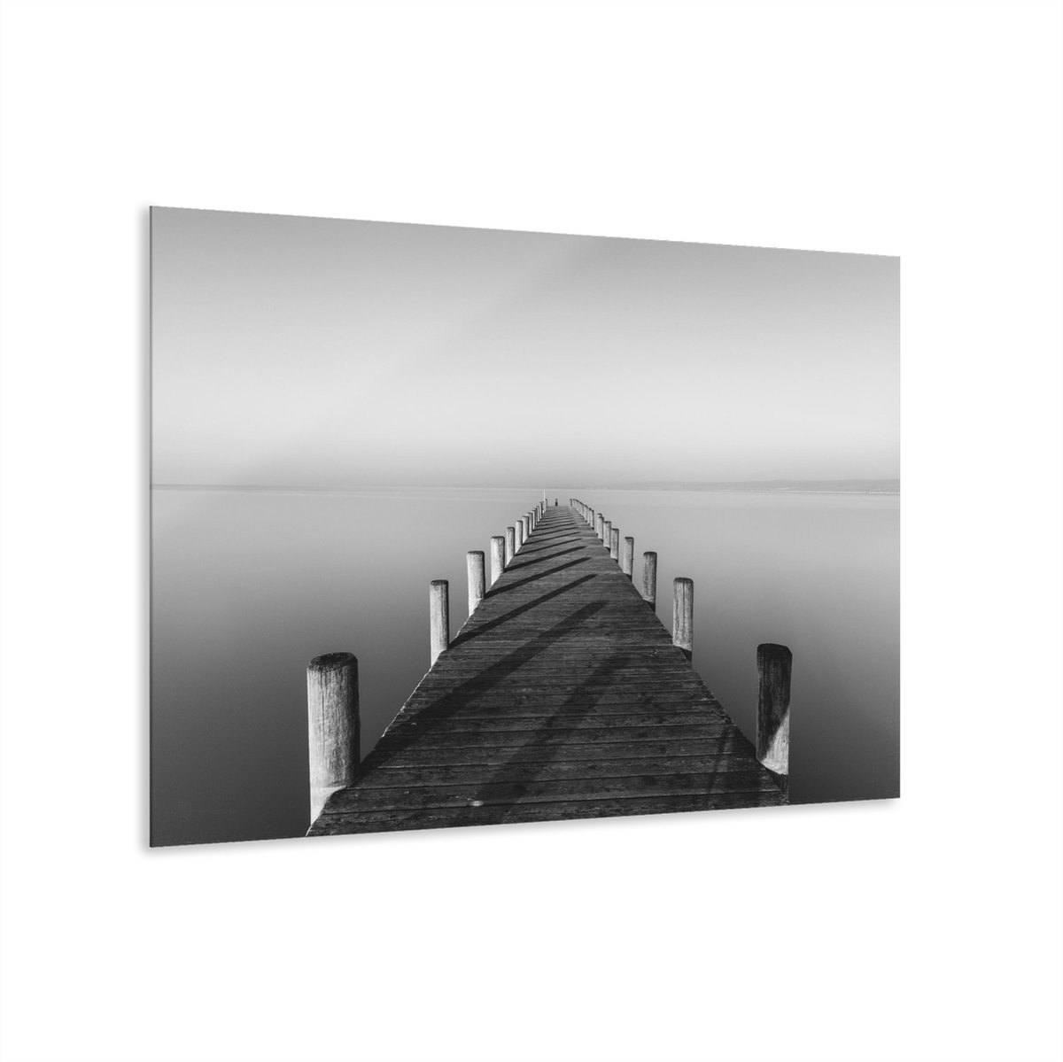 Myfinto Indoorart - Glasschilderij zwart wit steiger 120x80 CM - Afbeelding op plexiglas - Inclusief montagemateriaal