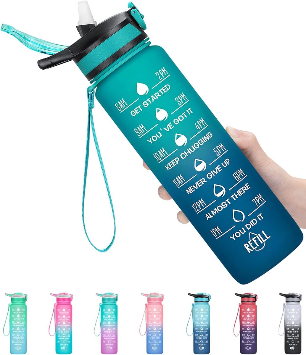 32 Oz Motivational Water Bottle With Time Marker & Straw - BPA - View #11