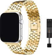 Innerlight® Hexagon+ - Goud - 42/44/45/49mm - Metalen bandje geschikt voor Apple Watch - Schakel Armband RVS - Stainless Steel Watch Band - Geschikt als Apple watch bandje voor Series 1/2/3/4/5/6/SE/7/8/9/Ultra