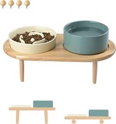 Keramische hondenbakset met anti-slingerbak en bamboestandaard voor katten en honden (beige + donkergroen) - Inclusief extra zoekwoorden: huisdieren, voerbak. elevated dog bowls