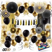 Fissaly 68 stuks Zwart & Goud XL Decoratie Feestpakket Versiering - Gouden Ballonnen & Slingers – Verjaardag Feest, Sarah, Abraham, Bruiloft & Trouwen