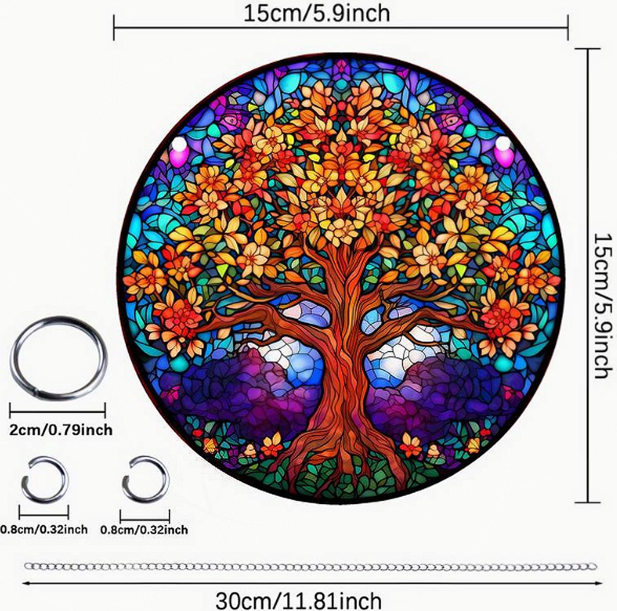 Raamhanger Raamdecoratie Pauw - Kleurige Zonnevanger Rond Acryl met
