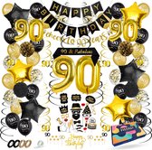 Fissaly Décoration d'Anniversaire de 90 Ans - Ballons - Jubilé Homme & Femme - Noir et Or
