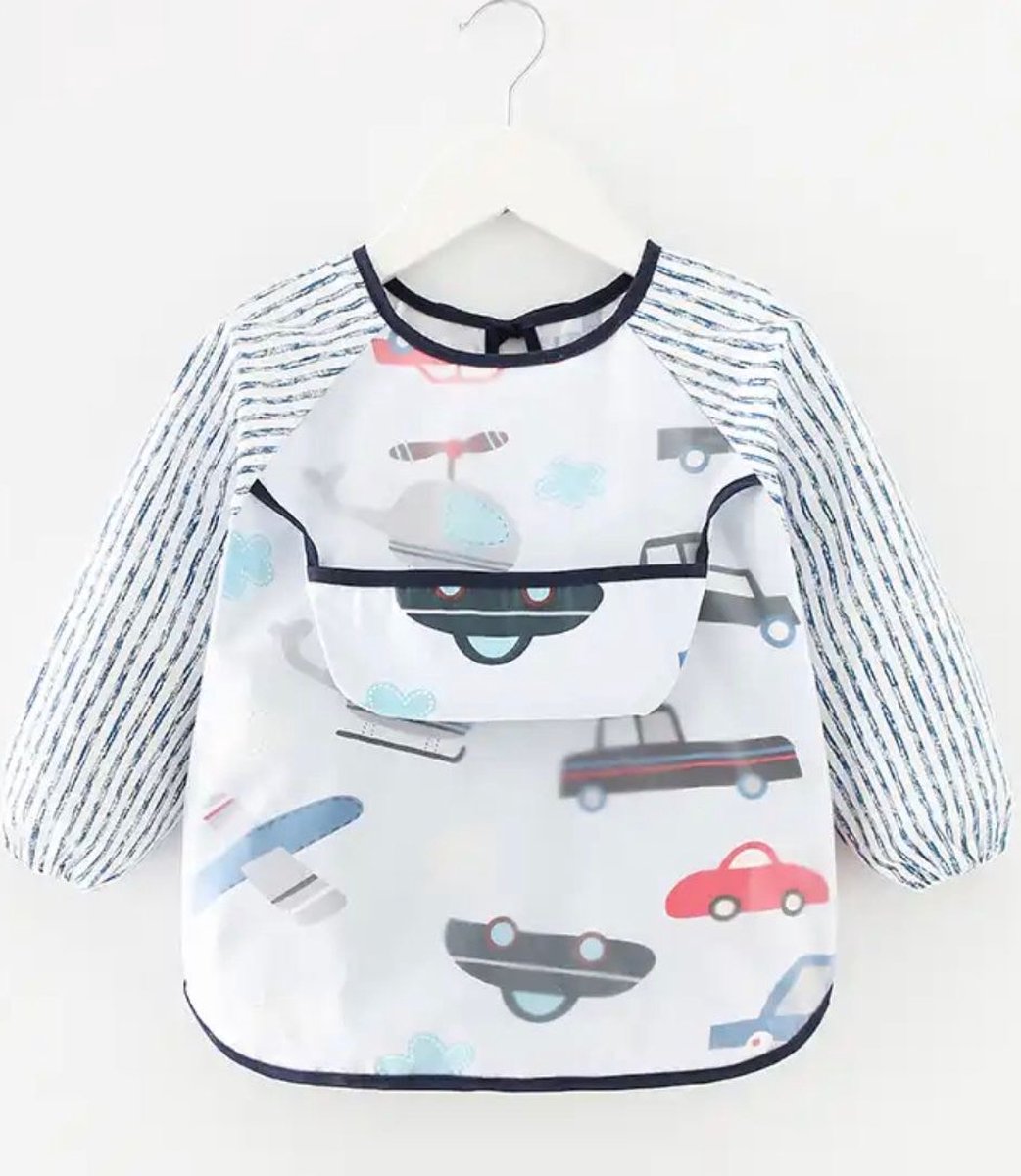 Goedkoopste kliederschort - Slabbetje met mouwen Lente - zomer slab - auto's - Baby peuter slabber - wasbaar - herbruikbare slabber - eten zonder te smeren - slabbetje met auto's - slabber voor kleine kinderen