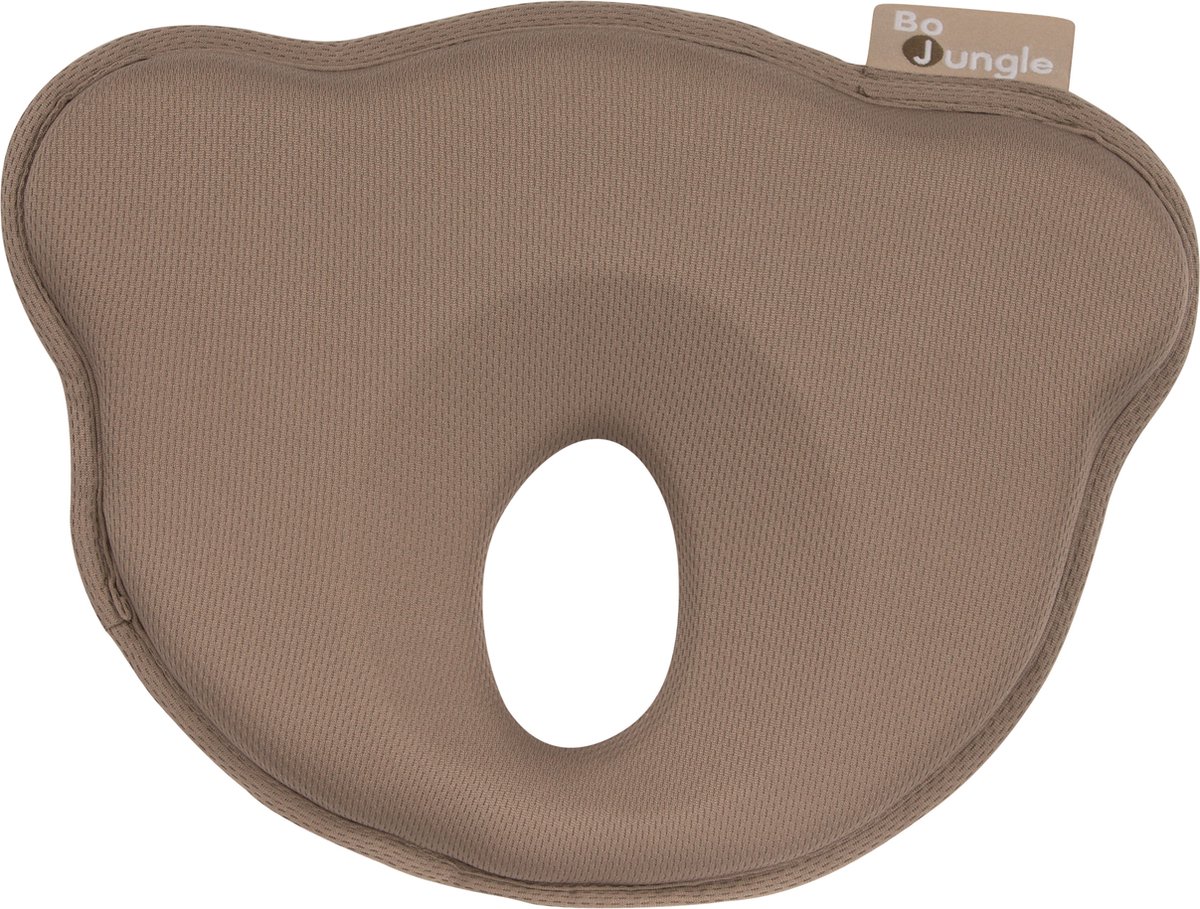 Bo Jungle - Ergonomisch Hoofdkussen - Traagschuimvulling - Tegen plat achterhoofdje - Ademende stof - Vorm Beertje - Kraamcadeau - Cosy Taupe