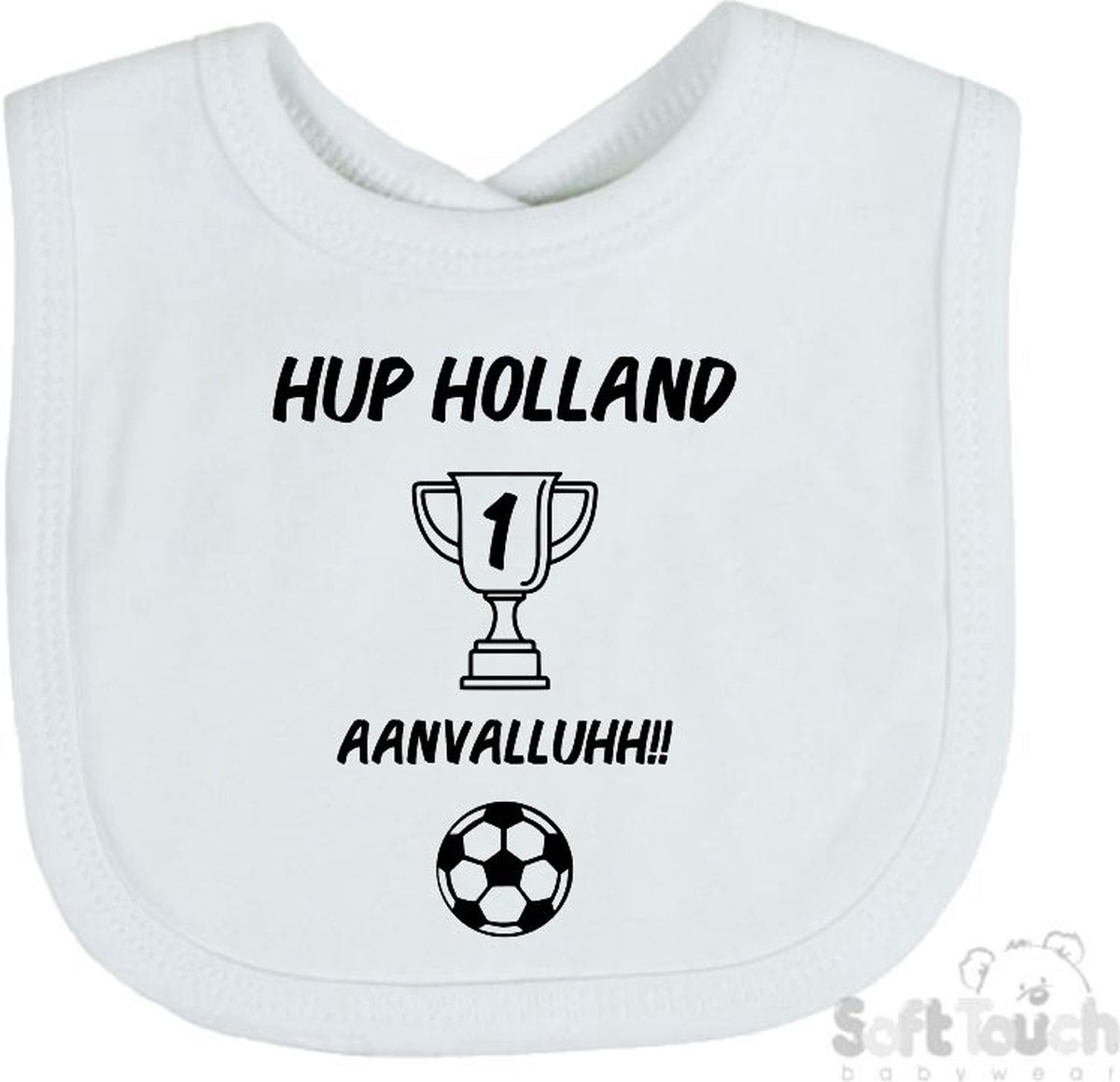 Goedkoopste Soft Touch Slabber Slabbetje Slab Hup Holland AANVALLUHH!! EK Voetbal Europees Kampioen Kampioenschap Oranje Unisex Katoen Wit/zwart Maat 33x22 Cm