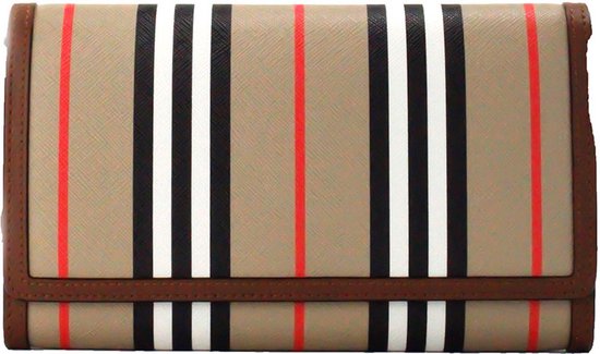Icon Stripe Lederen Portemonnee Crossbodytas Met Verstelbare Riem En Meerdere Compartimenten