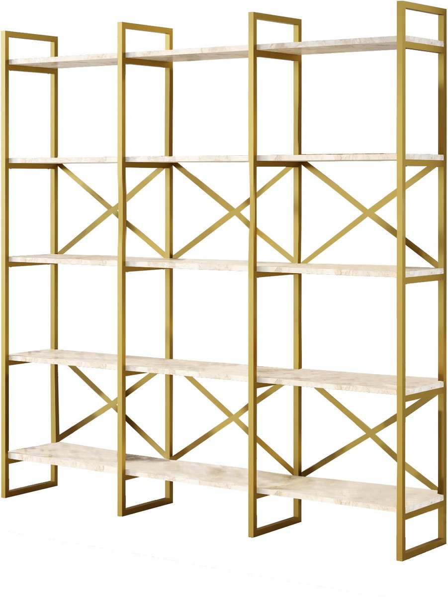 Boekenkast Valdis Marmer Wit Goud Melamine 170x175x30 cm