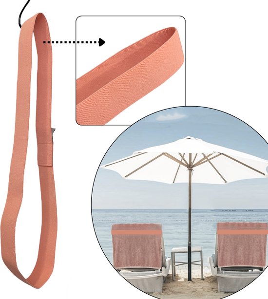 Strandhanddoek elastiek band - kleur: Zalmroze - elastisch - rekbaar van 45 tm 70cm / ligbed elastiek band - beach towel strap