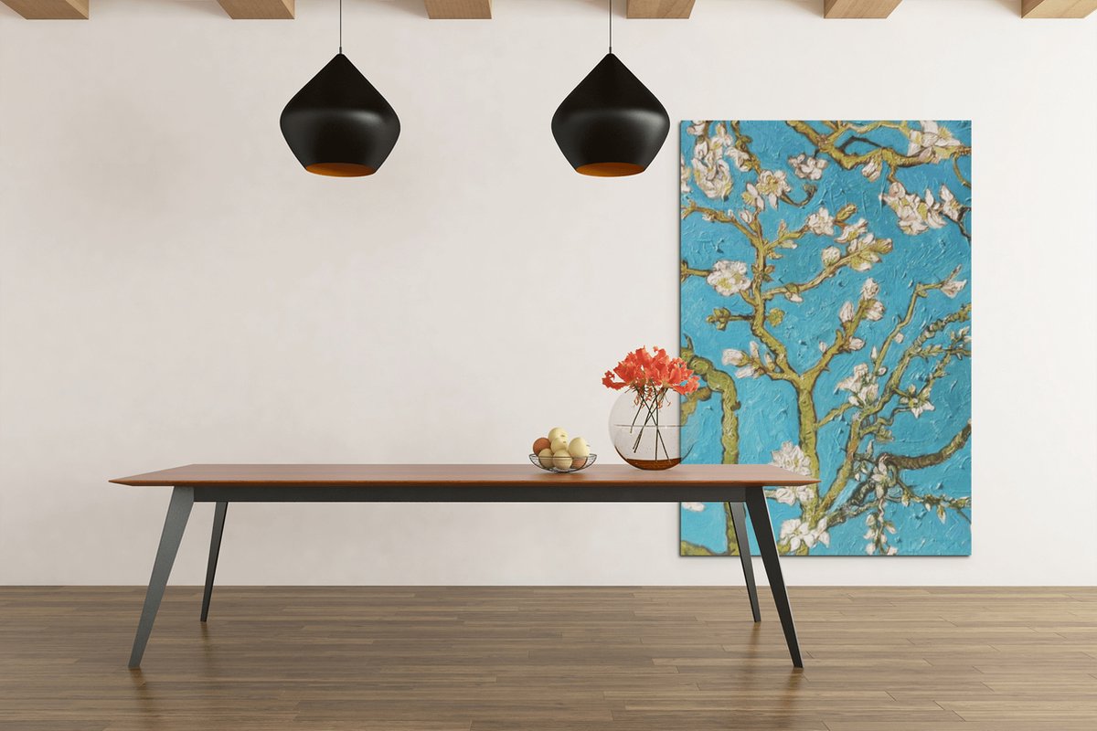 Trendex Global Canvas Schilderij - Vincent van Gogh - Amandelbloesem - Wanddecoratie - 120x80 cm Turkoois