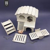 Set van 4 Houten Hamster Speelgoed, Hamster Huis Brug Schommel Kooi Decor Accessoires, DIY Speeltuin voor Cavia's, Ratten, Dwerghamsters, Goudhamsters