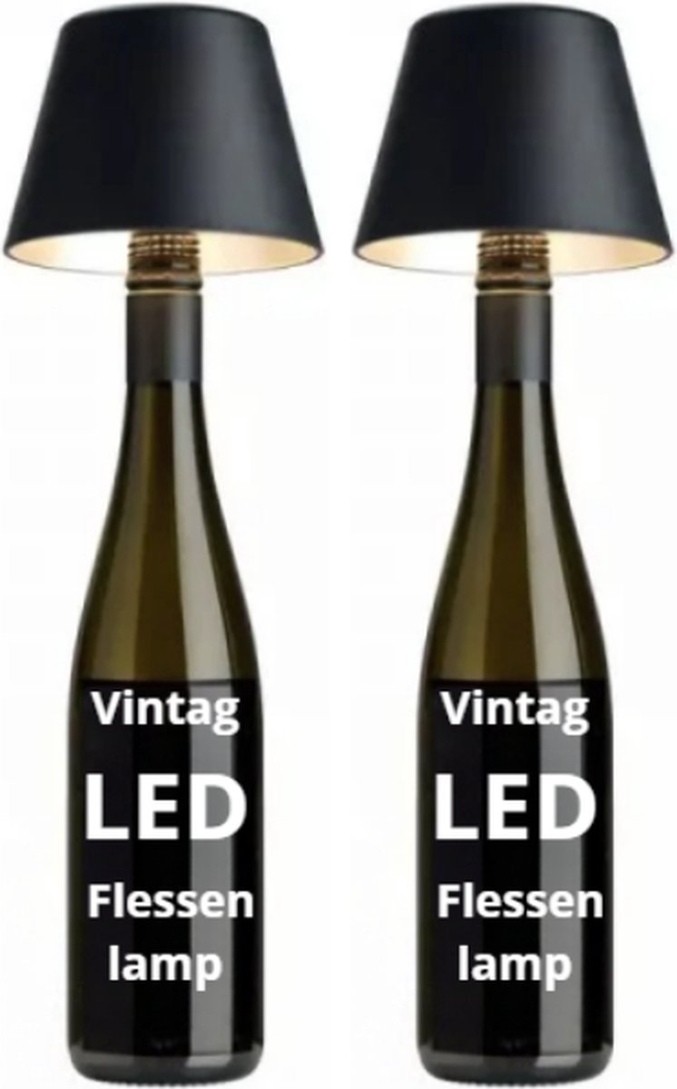 Oplaadbare Flessenlamp - 2 Stuks - Tafellamp - Zwart - Touch Dimbaar - USB C Oplaadbaar - LED