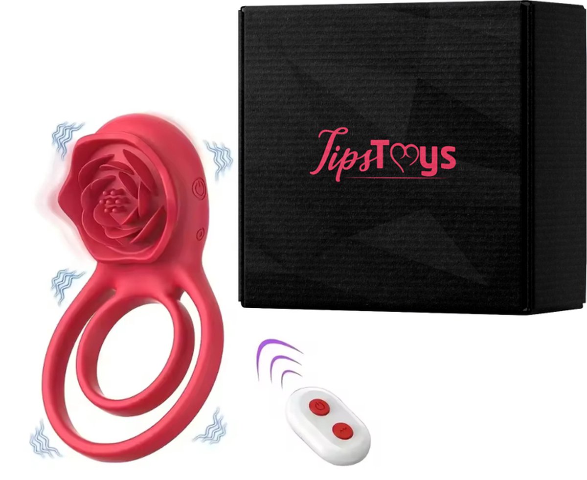 Goedkoopste TipsToys Vibrerende Koppel Cockring - Vibrator - Hoogwaardige Penis Ring - Intense Hoogtepunten - Rood