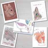 Cartes d'anniversaire, lot de 6 cartes de voeux uniques, peintes à l'aquarelle ou dessinées au pastel, avec enveloppes assorties.