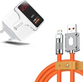 DrPhone OptiCharge - HALO5 Charger + LSC1 Lightning to USB Cable - Type-C Fast Charger & LED-display – Snellader – 1 Meter - Oranje/Wit